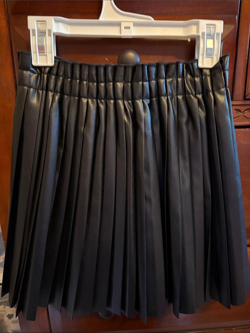 Black Pleated Faux Leather Skirt